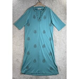 I.Magnin Kaftan Women's Large Half Zip Maxi Embroidered Green